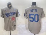 2024 World Series Dodgers #50 Mookie Betts Nike gray fashion majestic baseball Jersey whith 34 patch-BD