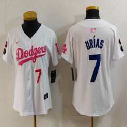 Women Nike Los Angeles Dodgers #7 Julio Urias white pink fashion MLB baseball Jersey-Joint name-BD 01