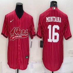 Nike 49ers #16 Joe Montana red baseball jerseys Joint name-BD 01