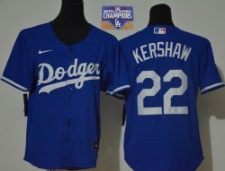 Youth Nike Los Angeles Dodgers 22 Clayton Kershaw blue 2020 Dodger World Series Champions majestic mlb jersey