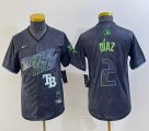 Youth Nike Tampa Bay Rays #2 Yandy Diaz black majestic baseball jersey city version 04