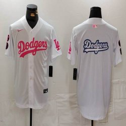 Nike Los Angeles Dodgers white pink baseball jerseys Joint Name 04