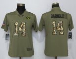 Women Nike New York Jets 14 Darnold Olive Camo Carson 2017 Salute to Service Elite Player