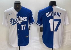 Los Angeles Dodgers #17 Shohei Ohtani Nike white blue splits majestic baseball Jersey 03