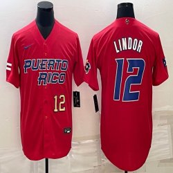 Puerto Rico Baseball #12 Francisco Lindor red 2023 World Baseball Classic Replica Player Jersey 04