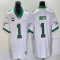 Nike Eagles #1 Jalen Hurts white throwback Color Rush Limited Jersey C patch-BD