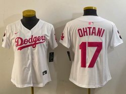 Women Nike Los Angeles Dodgers #17 Shohei Ohtani white pink MLB baseball Jersey-Joint name-BD