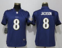 Women Baltimore Ravens #8 Lamar Jackson purple Color Rush Limited Jersey