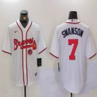 Nike Atlanta Braves #7 Dansby Swanson white majestic baseball jerseys 01