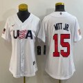 Youth 2023 World Cup #15 Bobby Witt Jr. white USA majestic baseball jerseys 07