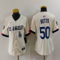 Women Nike Los Angeles Dodgers #50 Mookie Betts beige fashion majestic baseball jerseys 05