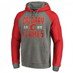 Men\'s Calgary Flames Fanatics Branded Ash Timeless Collection Antique Stack Big & Tall Tri-Blend Raglan Pullover Hoodie