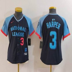 Women National League #3 Bryce Harper Nike Navy 2024 MLB All-Star Game Limited Player Jersey 01