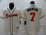 Nike Atlanta Braves #7 Dansby Swanson Beige majestic baseball jersey -BD