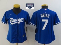 Women Los Angeles Dodgers #7 Julio Urias blue women majestic baseball jerseys 2020 Majestic MLB World Series