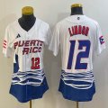 Women Puerto Rico Baseball Francisco Lindor White 2023 World Baseball Classic Replica Player Jersey 04