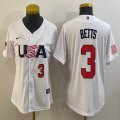 Women 2023 World Cup #3 Mookie Betts white USA majestic baseball jerseys 01