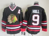 Reebok Blackhawks #9 Bobby Hull CCM black nhl Jersey A patch