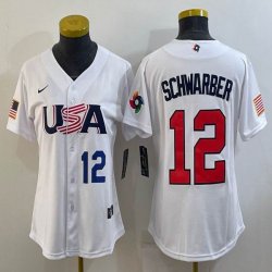 Women 2023 World Cup #12 Kyle Schwarber white USA majestic baseball jerseys 03