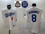 2024 World Series and 34 patch Dodgers #8 Enrique Hernandez white majestic baseball jerseys