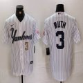 Nike New York Yankees #3 Babe Ruth white MLB baseball Jersey Joint name -BD 05