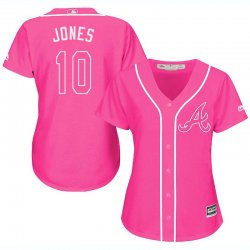 2017 Women Atlanta Braves #10 Chipper Jones pink majestic mlb jersey