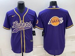 Nike NBA Los Angeles Lakers purple baseball jerseys Joint name-BD