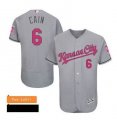 Mens Kansas City Royals Lorenzo Cain Majestic Gray Road 2016 Mothers Day Flex Base Jersey