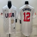 2023 World Cup #12 Kyle Schwarber white USA majestic baseball jerseys 03