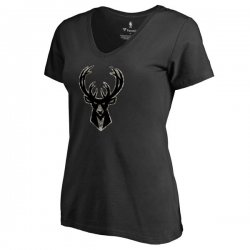 Women\'s Milwaukee Bucks Fanatics Branded Black Cloak Camo V-Neck T-Shirt