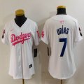 Youth Nike Los Angeles Dodgers #7 Julio Urias white pink fashion MLB baseball Jersey-Joint name-BD