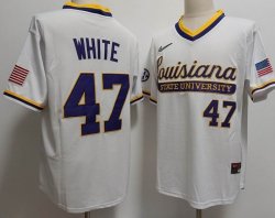 LSU Tigers #47 Tommy White 2024 White Pullover Baseball Game Jersey-XST