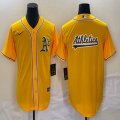 Nike Oakland Athletics blank yellow majestic baseball jersey big logo 04