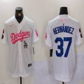 Nike Los Angeles Dodgers #37 Enrique Hernandez white pink majestic baseball Jersey Joint name 02