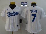 Los Angeles Dodgers #7 Julio Urias white women majestic baseball jerseys 2020 Majestic MLB World Series