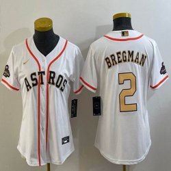 Women Nike Houston Astros #2 Alex Bregman white gold majestic baseball jerseys