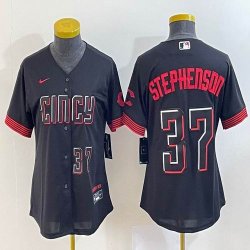 Women Nike Cincinnati Reds #37 Tyler Stephenson black majestic baseball jerseys -BD 03