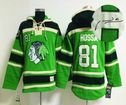 Chicago Blackhawks #81 Marian Hossa green NHL Hooded Sweatshirt-Signature