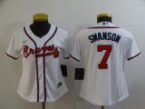 Women Nike Atlanta Braves #7 Dansby Swanson white majestic baseball jersey