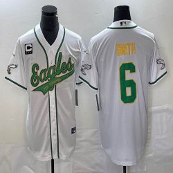 Nike Eagles #6 DeVonta Smith white baseball jerseys Joint name-BD 01