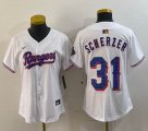 Youth Women Nike Texas Rangers #31 Max Scherze white majestic baseball jerseys Champion patch-BD