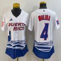 Women Puerto Rico Baseball #4 Yadier Molina White 2023 World Baseball Classic Replica Player Jersey 06