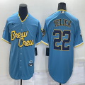 Nike Milwaukee Brewers #22 Christian Yelich skyblue majestic baseball Jersey city version