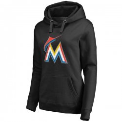 Miami Marlins Women\'s Team Color Primary Logo Pullover Hoodie - Black