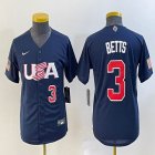 Youth 2023 World Cup #3 Mookie Betts blue USA majestic baseball jerseys