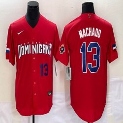 2023 World Cup Dominican Republic\'s #13 Manny Machado red majestic baseball jerseys