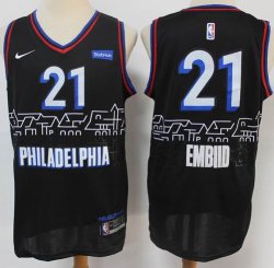 Nike Philadelphia 76ers 21# Joel Embiid Black nba basketball Jersey city viersion-S8