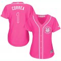 2017 Women Houston Astros #1 Carlos Correa pink majestic mlb jersey