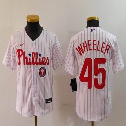 Youth Nike Philadelphia Phillies #45 Zack Wheeler white majestic baseball jersey 01