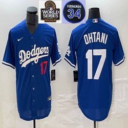 2024 World Series and 34 patch Dodgers #17 Shohei Ohtani Nike blue majestic baseball Jersey